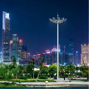 TIANHUANG Hot Dip Galvanized Polygonal High Mast Steel Light Pole 18 50m Easy Installation Outdoor for Stadiums Airports Sports
