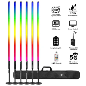 TL-130Ultra 4ft 5000mAh Battery Wireless DMX512 Artnet RGB LED Pixel Neon Tube Lights Bar for Studio DJ Stage Lighting