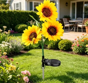 Three Head Sunflower Solar Stake Lights LED Waterproof Artificial Flower Ground Plug Lights Yard Balcony Festival Lamp