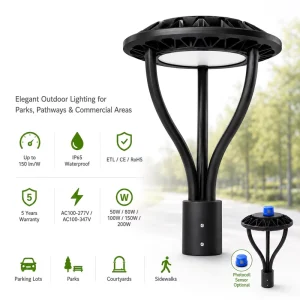 Area Pole Light 50W IP65 Waterproof Outdoor LED Post Top Light for Garden Yard Street Lighting