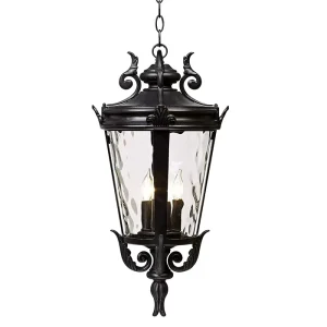 Traditional Outdoor Hanging Ceiling Light with Textured Black Finish for House Porch