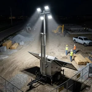 Trailer Mobile MPPT Solar Lighting Tower Emergency Backup Power System with Telescopic Mast for Outdoor Mining Road Construction