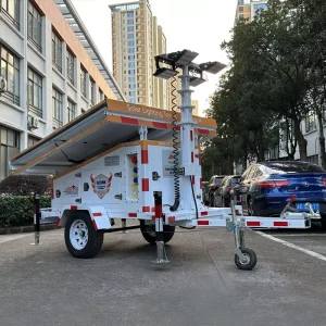 Trailer Mounted Telescopic Solar Light Tower 4 9M Hydraulic Mast Monocrystalline Silicon Panels High Output LED DC24V 3kW 1 Year