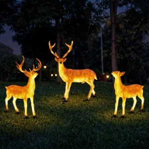 Translucent Resin Glowing Deer Set 3 Fiberglass Resin Deer Statue Garden Park Landscape Decoration Electric Glow Garden LED Lamp
