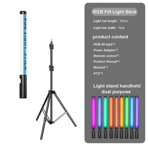 Tube LED Photographic Lighting Wand IR Control RGB Full Colors Stick Video Light OLED Display 3000K-6500K Color