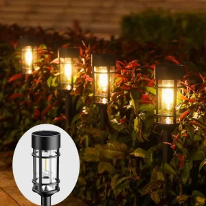 Tungsten Bulb Solar Pathway Lights Outdoor Water Resistant High Brightness Garden Lights Landscape Lawn Yard Walkway Driveway