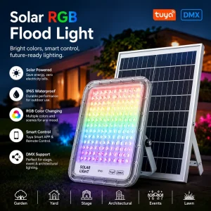 Tuya Smart IP65 Waterproof DMX Solar RGB Flood Light 300W Remote Control Stage Light Garden Lawn Yard