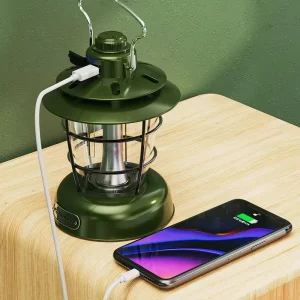 Type c Retro Portable Rechargeable Camping Lantern 4000mah Dimmable Outdoor Waterproof Camp Lights 2 Lighting Modes Tent Light