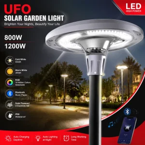 UFO Modern Solar Courtyard Light RGB Garden Smart Light 800W 1200W Solar Panel Weatherproof IP65 Pathway Aluminum Outdoor LED
