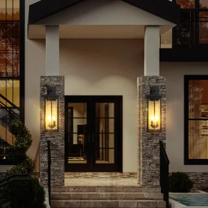 US Stock Free Shipping 2 Pack 22″ Waterproof Lanterns with Sensor for Front Porch Garage Balcony Black Outdoor Sconce Lights