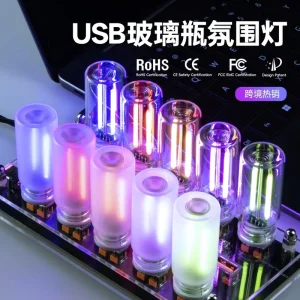USB Powered Hard Filament Night Light LED Edison Style Glass Tube Ambient Lamp for Bedroom Living Room Decor