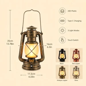 USB Rechargeable ABS Retro Camping Lantern with LED Flame Effect
