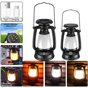 USB Rechargeable Camping Lantern with Stepless Cold and Warm Light Dimming, Solar Charging