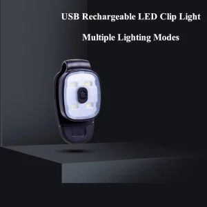 USB Rechargeable LED Clip Light, Compact ABS Hands-Free Flashlight for Running, Hiking, Camping, Fishing