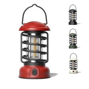 USB-Rechargeable Retro LED Camping Lantern, Portable Vintage COB Lamp for Hiking and Fishing
