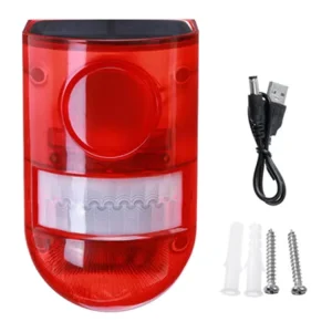 USB Rechargeable Solar Motion Sensor Alarm Outdoor IP65 Waterproof 6LED Red Light Siren Strobe Security Wall Lamp for Farm