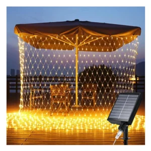 Upgraded Solar Garden Lights Net Lights 5FT*5FT 96 LED 8 Modes Waterproof LED Net Light for Tree Bushes Garden Decor Warm White