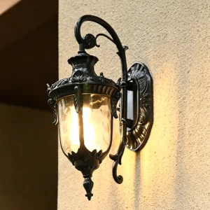 Vintage European Style Decorative Aluminum Water Ripple Glass IP65 Waterproof E27 Outdoor Wall Lamp with 2 Year Warranty