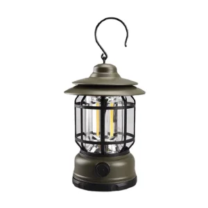Vintage Hanging Camping Tent Lantern, Battery Operated, Black