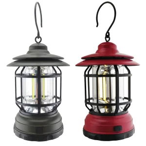 Vintage Hanging LED Camping Lantern Battery Powered Retro Plastic Cage Lantern with Hook Portable Tent Atmosphere Light