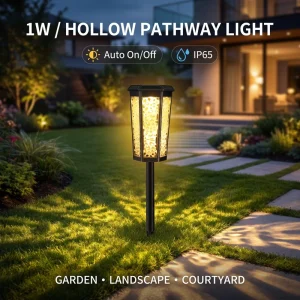 Vintage Hollow Solar Pathway Light 1W IP65 Waterproof Hexagonal Garden Spike Lamp Warm/White & RGB Auto for Outdoor Landscape