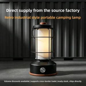 Vintage Retro Camping Lantern Stepless Dimming Dual Light Source LED Tent Lamp for Outdoor Patio Home Decor