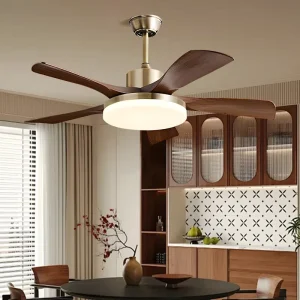 Vintage Retro Chinese Straight Blade Ceiling Fan Light 3000K Warm Light Dimmable ABS Iron Construction