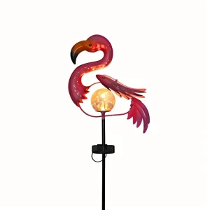 Vintage Waterproof Outdoor Flamingo Metal Garden Solar Stake Lights for Yard Patio Pathway Lawn Decorations