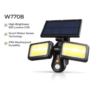 W770B IP65 ABS Solar COB LED Garden Light Induction Control 5000K/6000K Daylight for Pathway Landscape