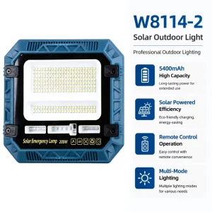 W8114-2 Solar LED Flood Light Outdoor Security Light 216 SMD 2835 LEDs Remote Control Red Blue Flash 7W External ROHS Warm White