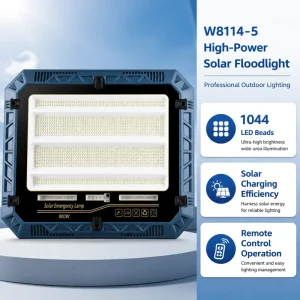 W8114-5 ABS ROHS IP44 Solar LED Flood Light Outdoor Security 1044 SMD 2835 LEDs Remote Control Red Blue Flash 18.6W 18650