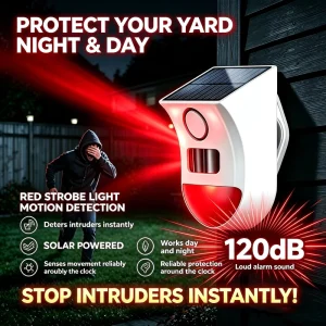 WALE Anti Thief Wireless Remote Control Solar Powered IP65 Outdoor Alarm System Infrared Human Body Motion Detector Strobe Siren