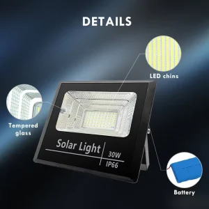 WOOJONG 200W 6500K Aluminum LED Solar Flood Light for Outdoor Remote Control Energy Saving CE Certified 3-Year Warranty