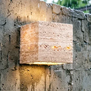 Wabi Sabi Travertine Outdoor Stone Wall Lamp Waterproof LED Light Sconce for Doorway Corridor & Bedroom Decor