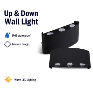Wall Light Outdoor Waterproof LED up Down Solar Powered Garden Fence Wall Lamp Modern Black White