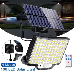 Wall Solar Light Outdoor Solar 106LED Motion Sensor Security Modes Wireless Wall Lights Waterproof