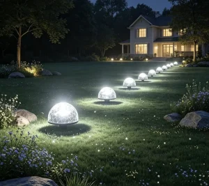 Warm Light IP65 Waterproof Cracked Glass Solar Ground Light Landscape Lamps with Light Control for Garden Villas Lawn Decoration