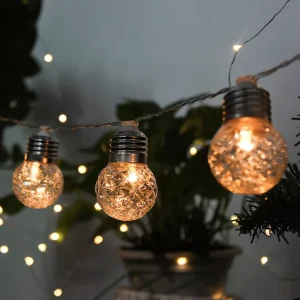 Warm White 20LED Plastic Bulb Solar String Lights Waterproof Geometric Twinkle Lighting for Christmas Terrace Outdoor Decoration