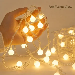 Warm White LED Globe String Lights Silver Wire Fairy Lights for Bedroom Wedding Party Christmas