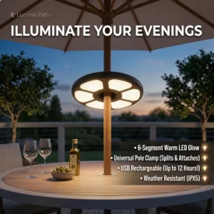 Warm White LED Outdoor Umbrella Clip-On Light Lighting Accessory for Outdoor Patio & Leisure Umbrellas LED Patio Umbrella Light