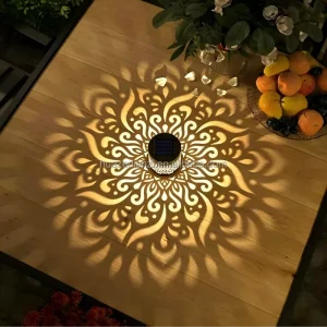 Warm White Solar Mandala Garden Light IP65 Waterproof Hollow-Out Design for Patio Yard and Landscape