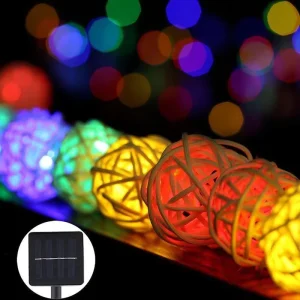 Waterproof 18ft 20LED Rattan Ball Solar String Light Color Changing Takraw Ball Fairy Light for Outdoor Garden Cafe Bistro Decor