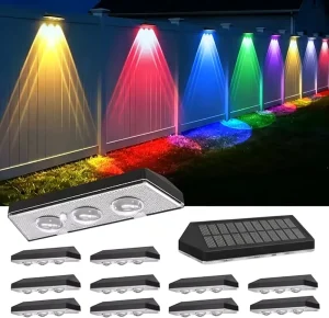 Outdoor Solar Fence Light RGB+Warm White IP65 Waterproof ABS Wall Mounted Lamp Auto Open Off Lithium Battery for Garden Patio