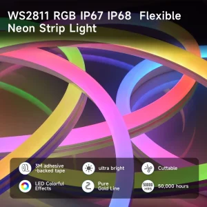 Waterproof Dream Color 16*16mm 5M 12V WS2811 5050 Pixel RGBIC LED Neon Tube Pixel Rope Light Addressable for Outdoor Signage