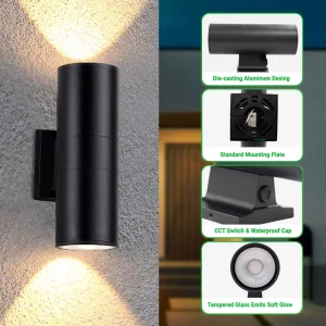 Waterproof Exterior up Down Wall Lamp Cylindrical Facade Wall Light 20W 25W 30W Dip Switch Tunable Color Temperature for Hotel