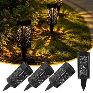 Waterproof Hollow Pattern Solar Lawn Light with Atmosphere Night Lighting and Solar Stake Light for Garden Balcony Lawn Ornament