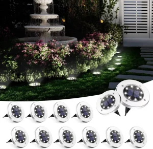 Waterproof IP65 White Outdoor Lawn Yard Pool Patio Landscape 8 LED In-Ground Flood Solar Disk Lights