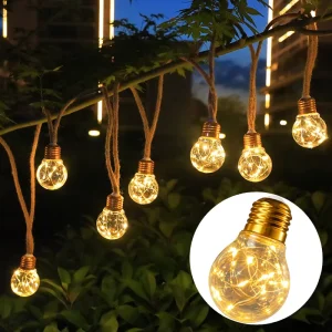 Waterproof LED String Lights with Hemp Rope Clear Bulb for Indoor Outdoor Festival Lighting Garden Party and Camping Decoration