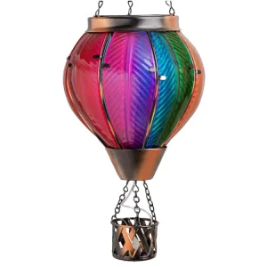 Waterproof Pearlescent Stained Glass Flame Light Outdoor Lantern Hanging Solar Hot Balloon