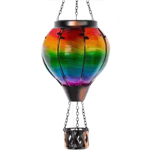 Waterproof Portable Outdoor Solar Lantern with Flickering Flame and Hot Air Balloon Design